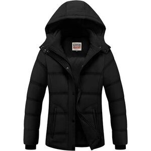 Women's Lightweight Removable Black Hood Puffer Quilted Jacket Coats Winter Warm